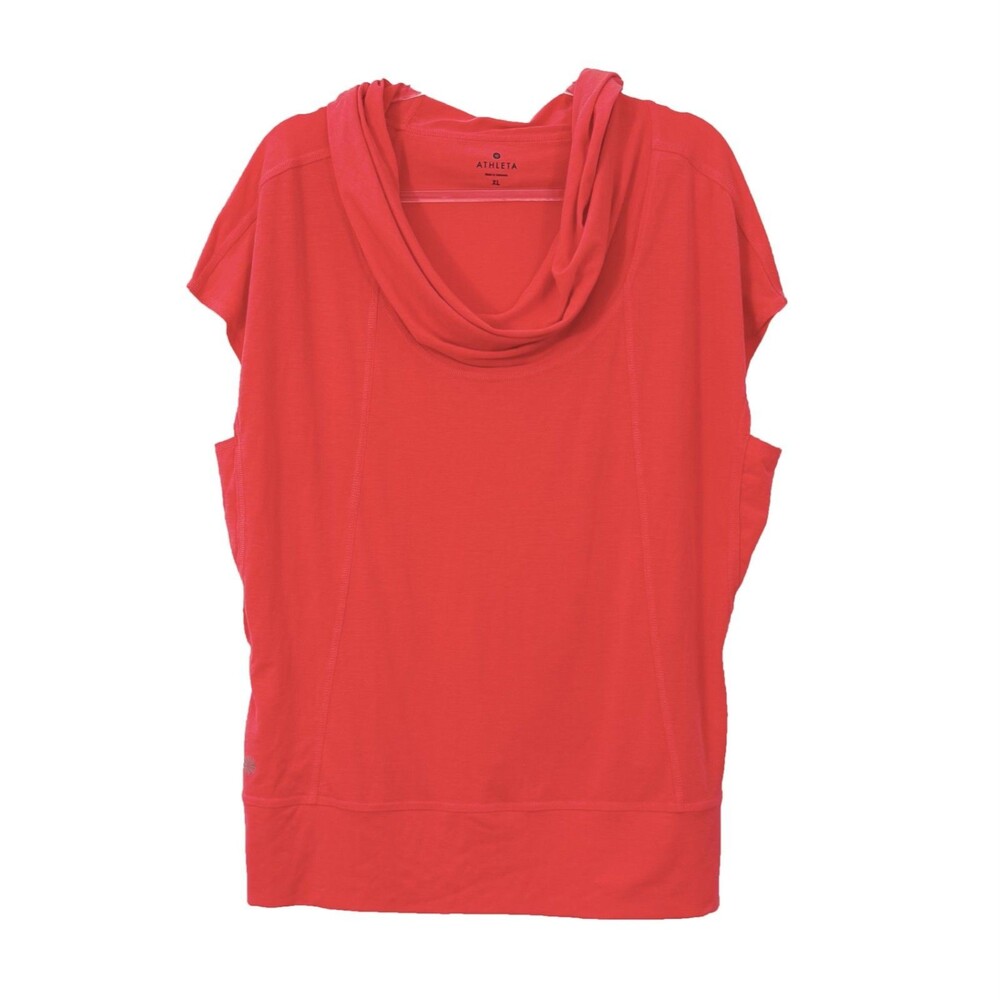 ATHLETA Sweet Retreat Top XL Coral Hooded Cowl Neck T-Shirt Yoga Casual EUC A3